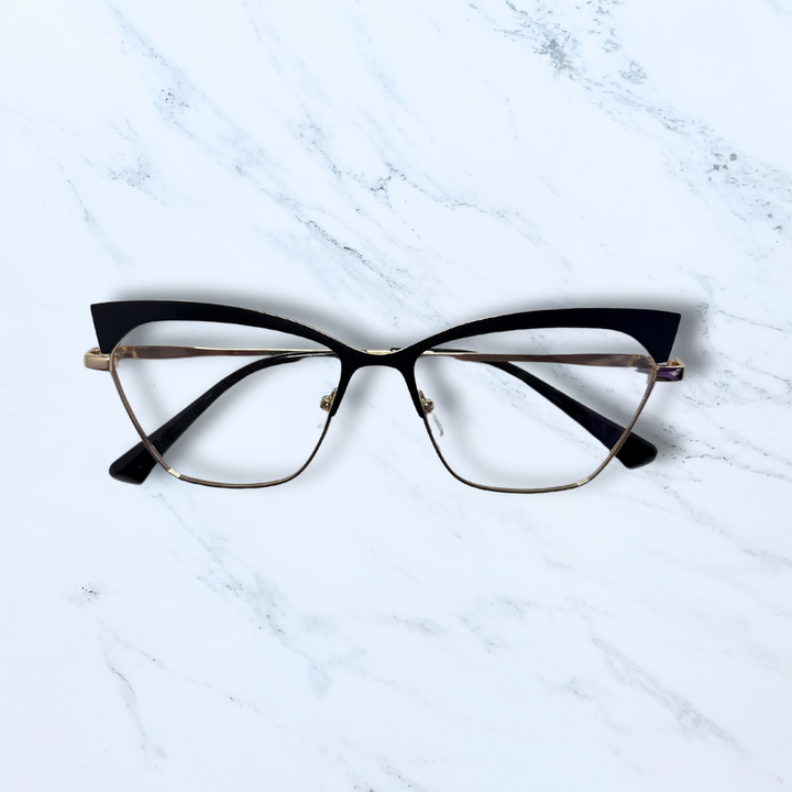 Matte Black + Gold Square Cat Eye Anti-Blue Light Glasses